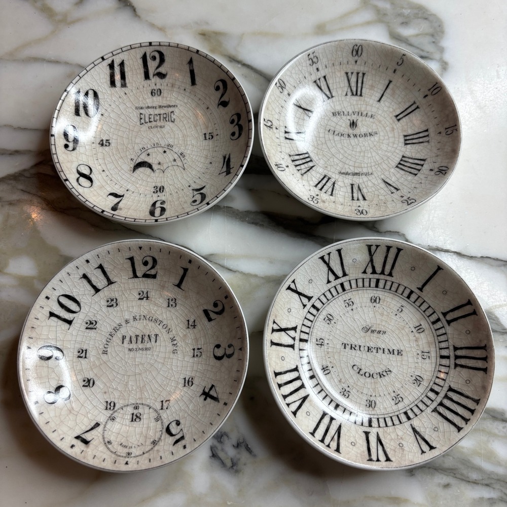 Pottery Barn Tabletop Vintage Style Clock Face Dipping Bowls Cream Black 4 Set